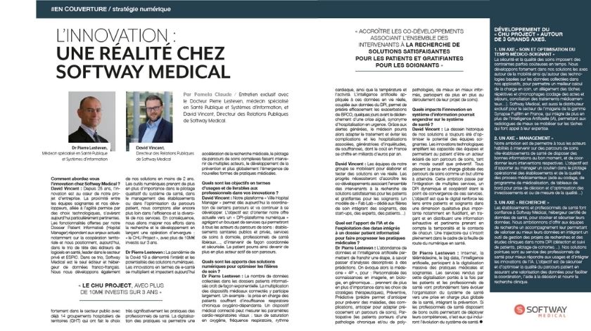 L’INNOVATION : UNE RÉALITÉ CHEZ SOFTWAY MEDICAL