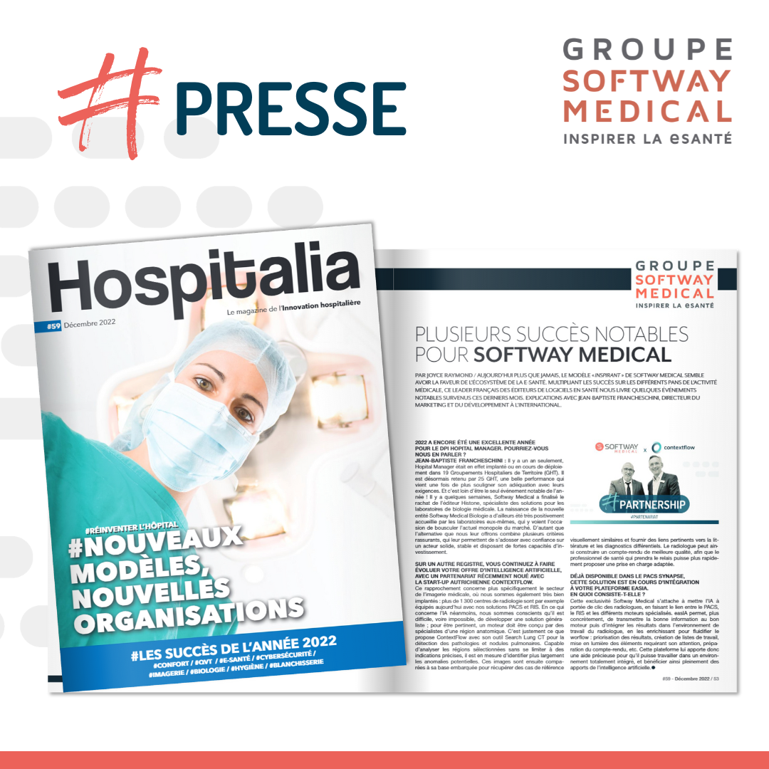 Le numéro 59 du magazine Hospitalia revient sur les succès de l’année 2022 du Groupe Softway Medical